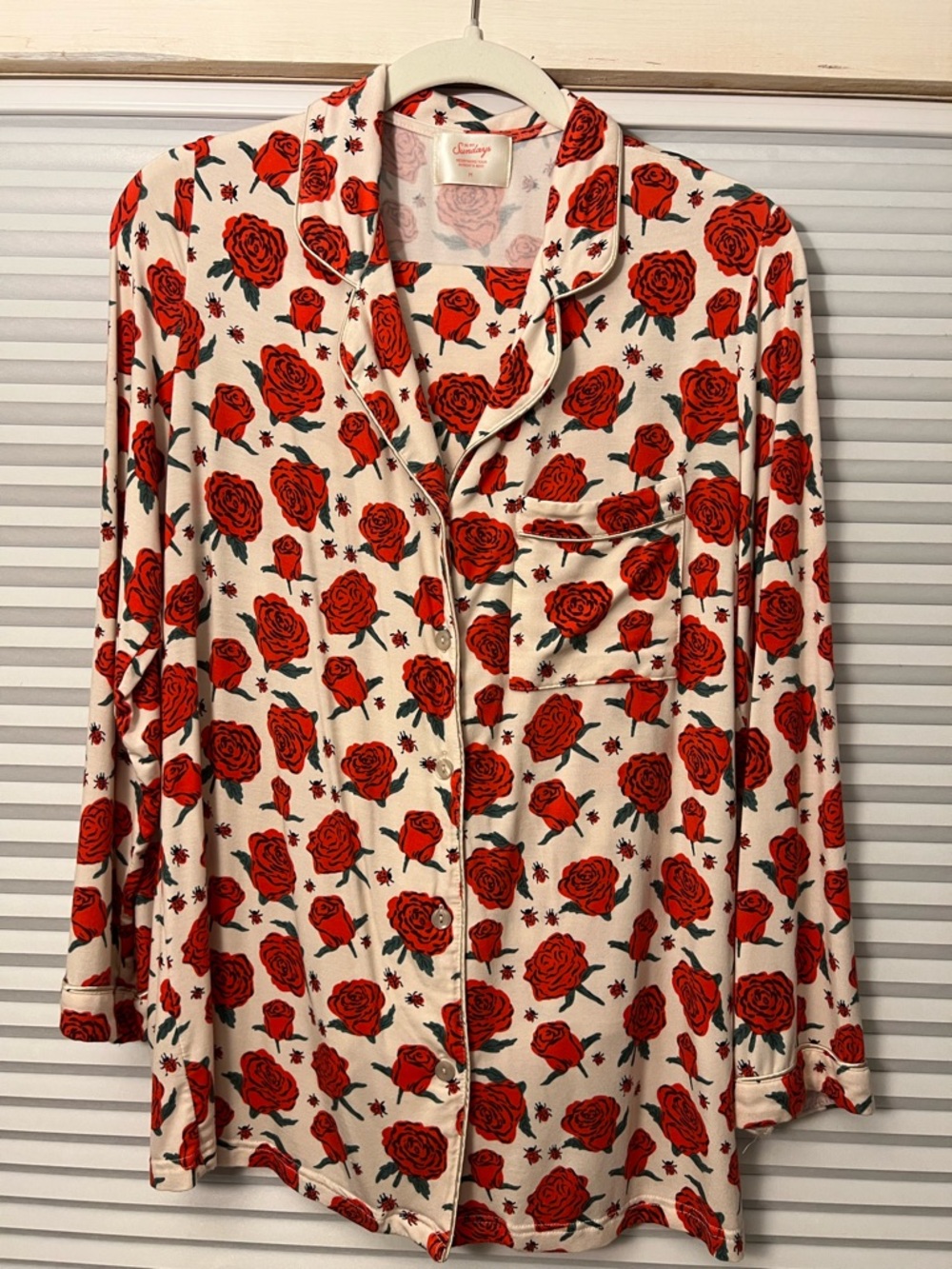 In My Sundays Rose-Print Pajama Top - Floral Long Sleeve long pants